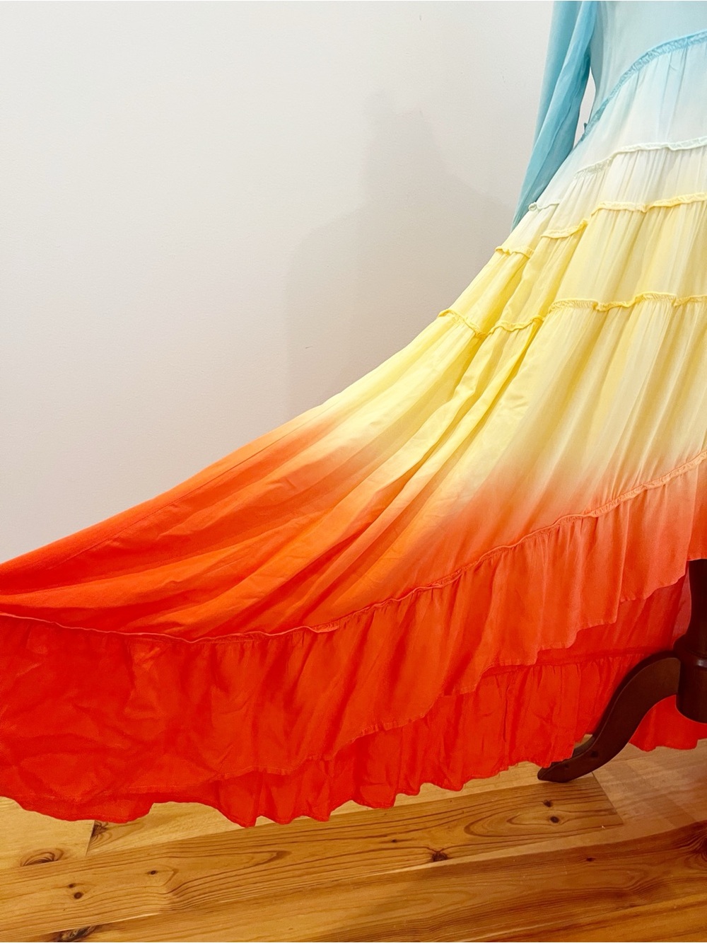 Mazik Dress Womens Small Rainbow Ombré High Low Ruffle Tassels Resort Flowy Boho - Picture 9 of 16